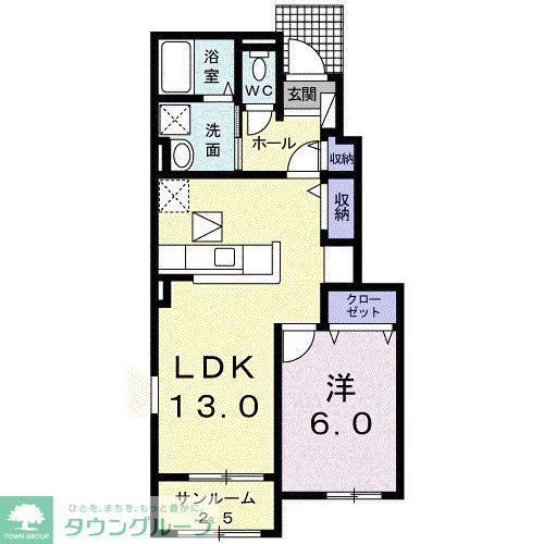 グラシャスD(1LDK/1階)の間取り写真