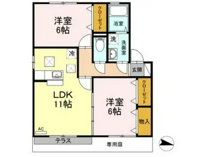 ライフモア守上B棟(2LDK/1階)の間取り写真