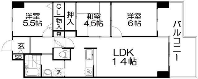 日光ハイツ香里第5(3LDK/10階)の間取り写真