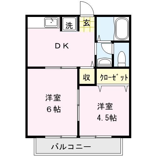 シティハイムフォレストE(2DK/2階)の間取り写真