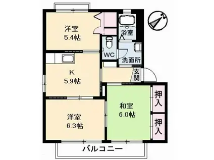 グランドメゾン中之町(3K/2階)の間取り写真