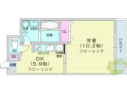 ウエストパーク支倉(1DK/11階)の間取り写真