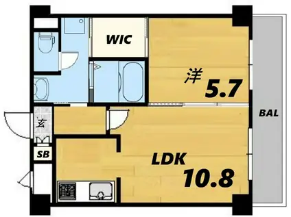 アウローラ武庫之荘(1LDK/2階)の間取り写真