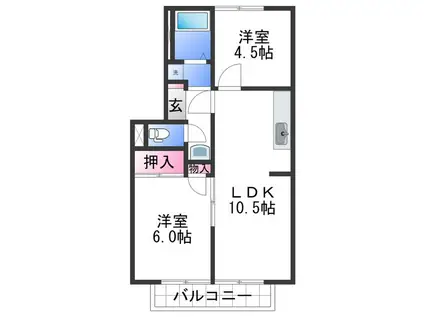 プレジール加納I(2LDK/2階)の間取り写真