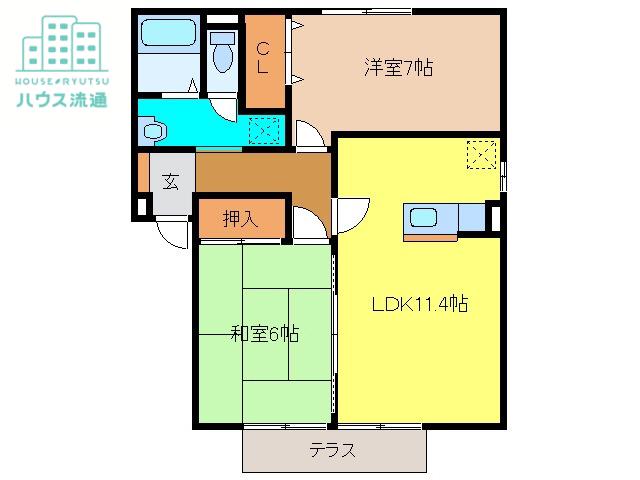 ヴューコスモB(2LDK/1階)の間取り写真