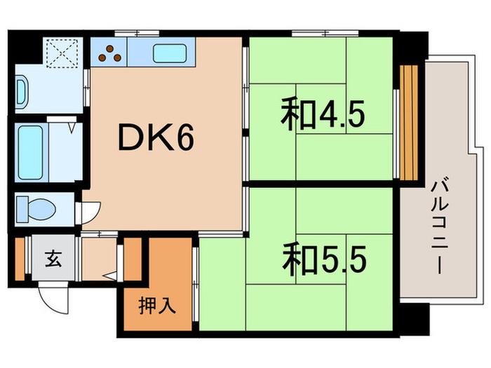 アルディア伊勢(2DK/3階)の間取り写真