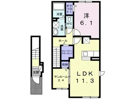 レーヌ参番館(1LDK/2階)の間取り写真