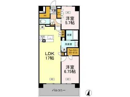 ロイヤルパークス仙台青葉通(2LDK/9階)の間取り写真