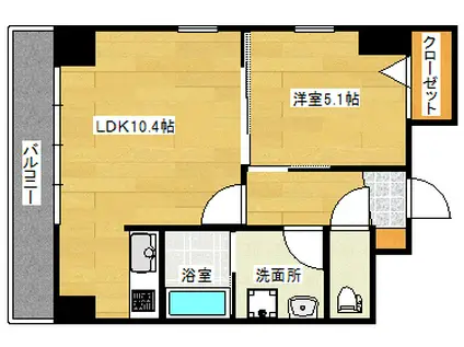 エチュード段原(1LDK/6階)の間取り写真