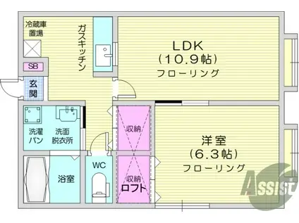 メゾンルノール(1LDK/2階)の間取り写真