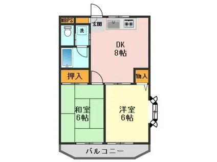 エバーグリーンハイツ(2DK/1階)の間取り写真