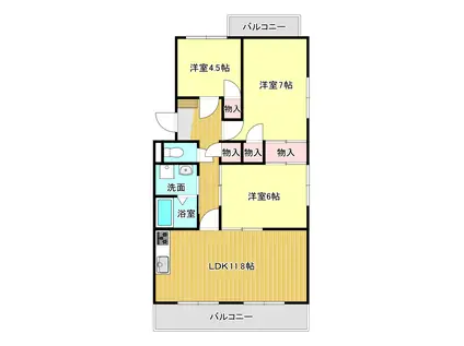 サンハイム竜禅寺(3LDK/3階)の間取り写真