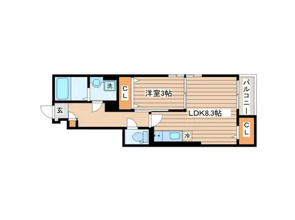 WAVE GARDEN(1LDK/1階)の間取り写真