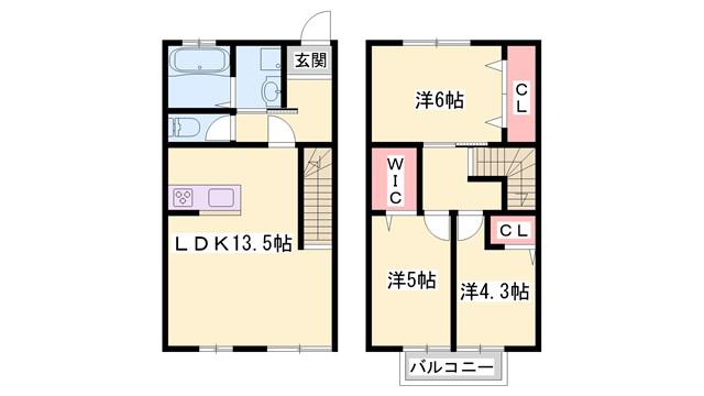 クリスタルハイツ仁豊野(3LDK/1階)の間取り写真