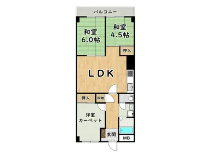 野田パークマンション(3LDK/4階)の間取り写真