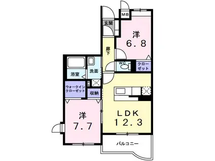 パレ・ラメール(2LDK/2階)の間取り写真