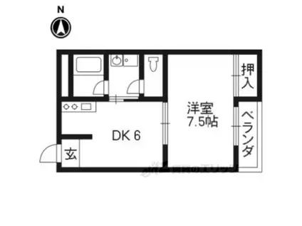 レジデンス山本Ⅱ(1DK/2階)の間取り写真