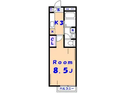 テラス倉内(1K/2階)の間取り写真