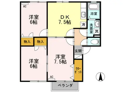 プリエール宮前 B棟(3DK/2階)の間取り写真