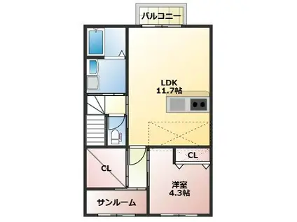 カーサHIRO(1SLDK/2階)の間取り写真