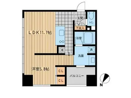 ウィルテラス勝どき(1LDK/5階)の間取り写真