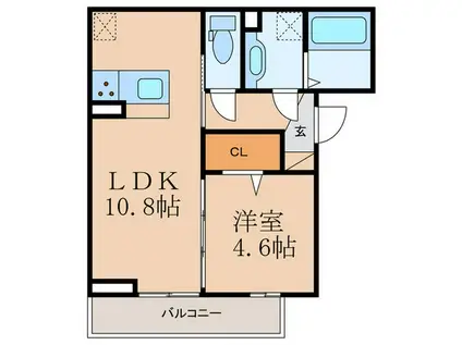 D-ROOM中原西(1LDK/2階)の間取り写真