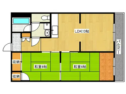 グランコート香芝(2LDK/4階)の間取り写真