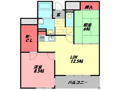 CASA CARA(2LDK/2階)の間取り写真