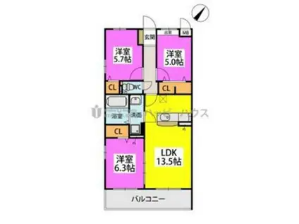 アリエス ヤナセ(3LDK/3階)の間取り写真