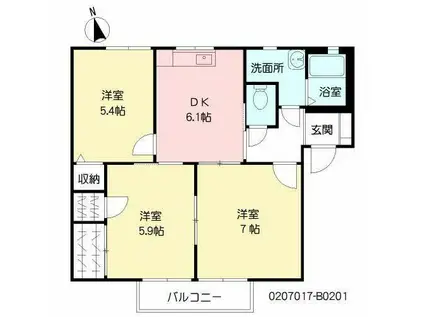 シャーメゾン王ノ瀬  B棟(3DK/2階)の間取り写真