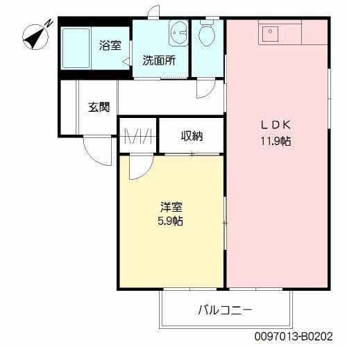 ミレニアミティ上津B(1LDK/2階)の間取り写真