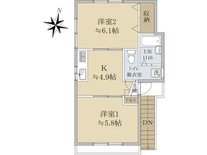 コーポ田中(2K/2階)の間取り写真