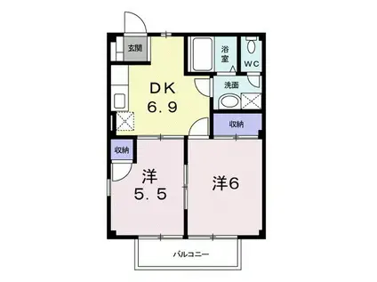 ジュネス文京(2DK/2階)の間取り写真