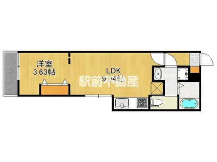 QUADOR西新(1LDK/4階)の間取り写真