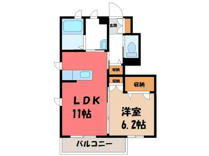 エクセラ・ドゥ(1LDK/1階)の間取り写真