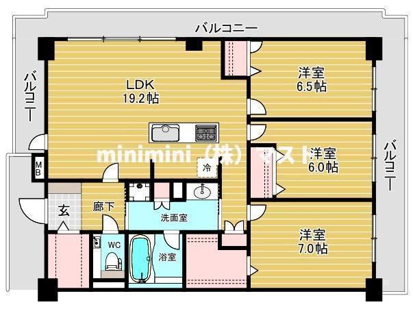 グランセジュール大国町(3LDK/4階)の間取り写真