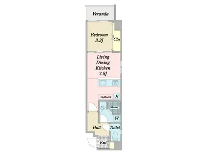 ラポール久茂地(1LDK/6階)の間取り写真