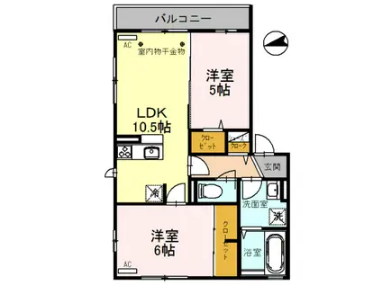 セジュール峯(2LDK/2階)の間取り写真