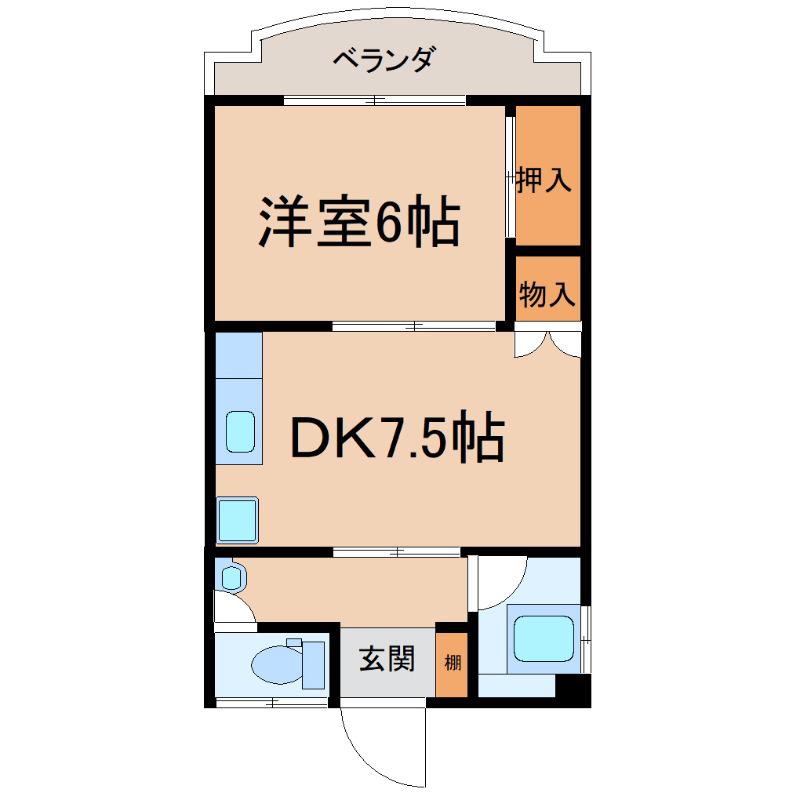 ブルーメン札元A棟(1DK/3階)の間取り写真
