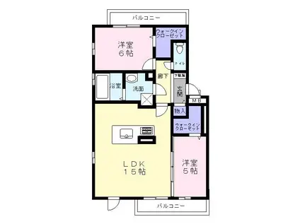 パークサイドヴィラ中百舌鳥(2LDK/1階)の間取り写真