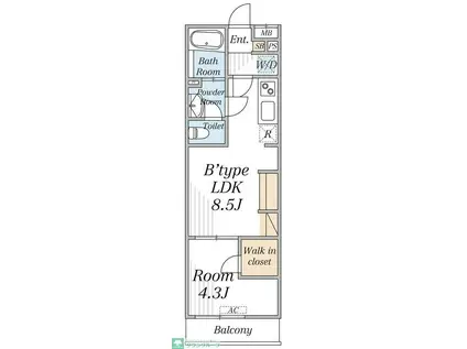 リブリ・足立区竹の塚6(1LDK/2階)の間取り写真