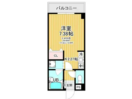 ラ・プルミエール(1K/4階)の間取り写真