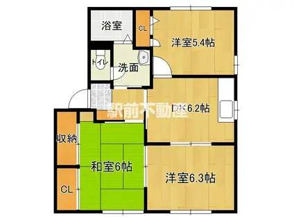 RコートII B棟(3DK/1階)の間取り写真