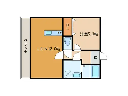 カイエンI(1LDK/2階)の間取り写真
