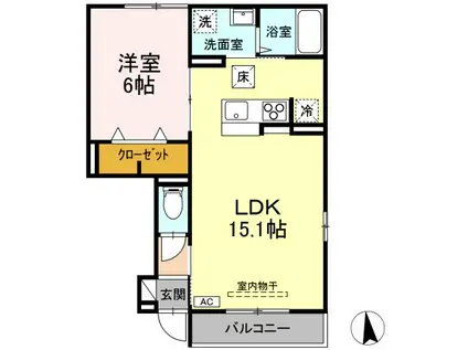 ル・レーヴ(1LDK/1階)の間取り写真