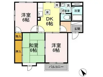ビバフロイデ B棟(3DK/1階)の間取り写真