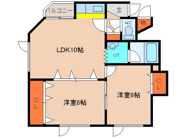 ソニック富岡(2LDK/1階)の間取り写真
