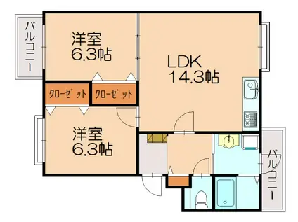 ブランシュール下久保田(2LDK/2階)の間取り写真