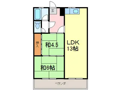竹味マンション(2LDK/5階)の間取り写真