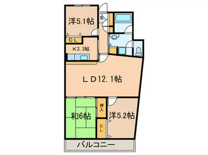 カッシーナ(3LDK/4階)の間取り写真